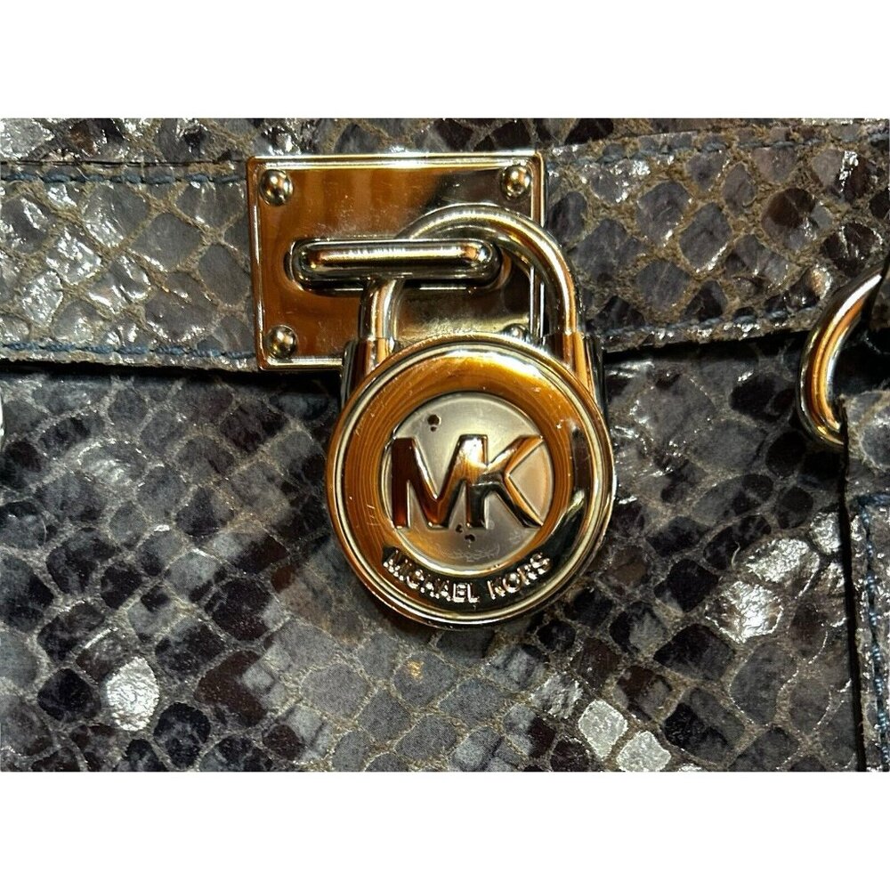 Michael Kors Blue Suede Python Embossed Hamilton … - image 7
